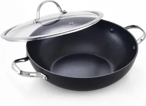 Cooks Standard Everyday Pan with Glass Lid, Chef's Pan 12-Inch Hard Anodized Nonstick All Purpose Pan 5-Quart Wok Stir Fry Pan, Black