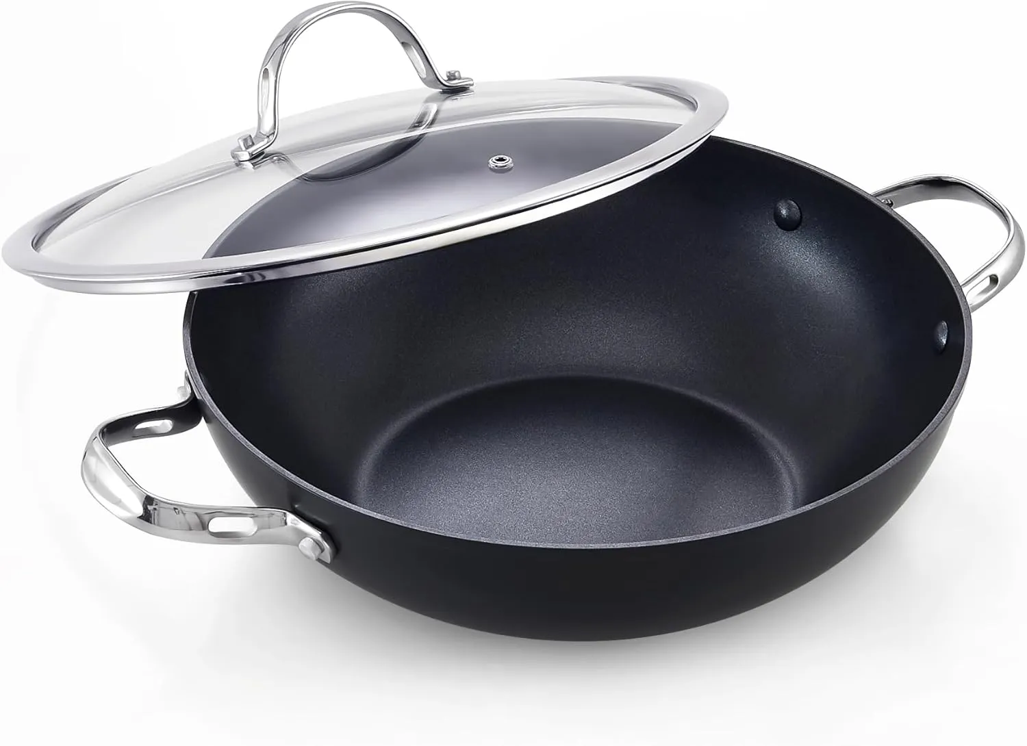Cooks Standard Everyday Pan with Glass Lid, Chef's Pan 12-Inch Hard Anodized Nonstick All Purpose Pan 5-Quart Wok Stir Fry Pan, Black