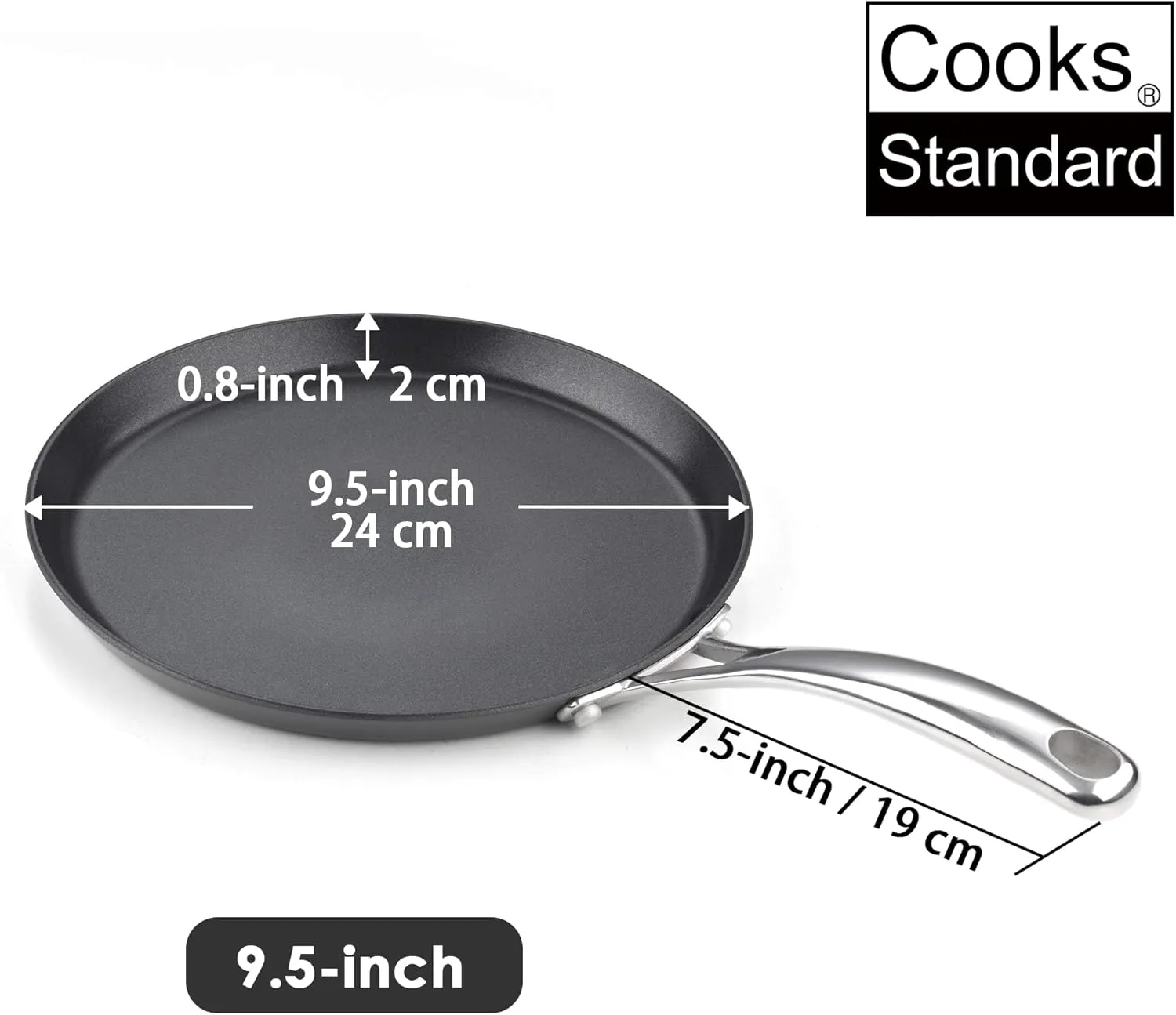 Cooks Standard Nonstick Hard Anodized 9.5-inch 24cm Crepe Griddle Pan, Black