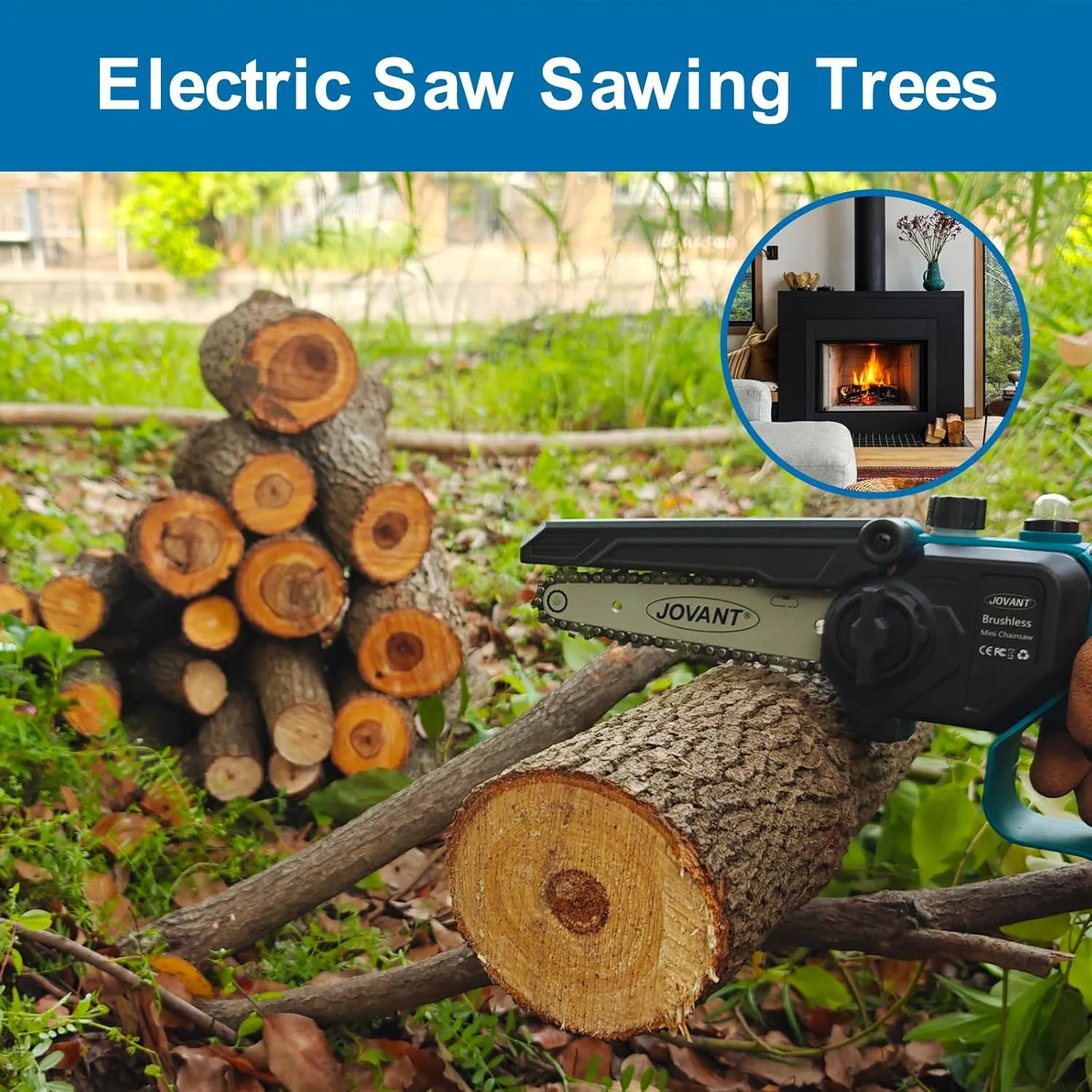 Cordless Chainsaw, Electric Chain Saw with 1 Pack 2000mAh Battery, Battery Chainsaw with Logging Wedge Electric Saw for Cutting, Trimming, Gardening, Camping(2 chains & 1 chain plates)