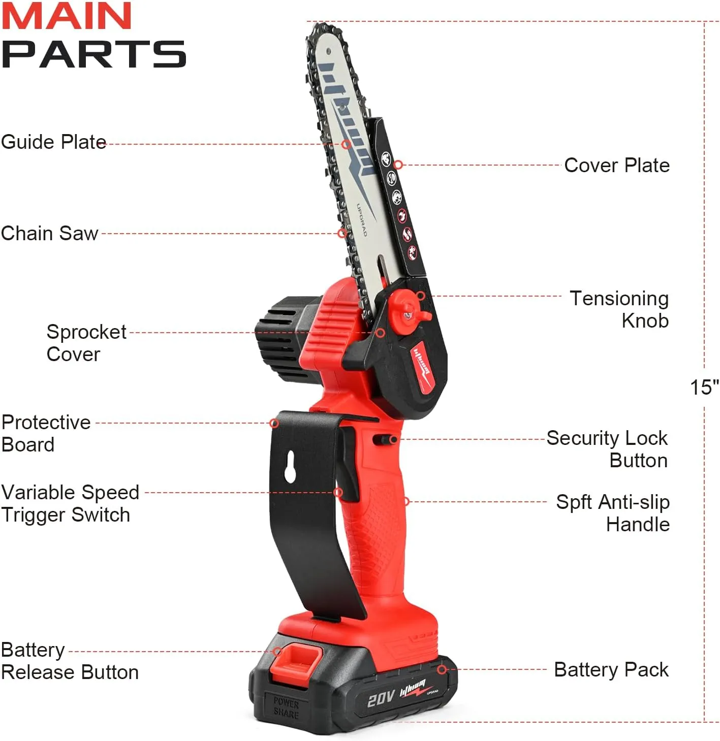 Cordless Mini Chainsaw, 20V Max Battery 6 Inch Small Chain Saw, One-Hand Handheld Electric Portable Chainsaw for Cutting Wood Trimming and Woodworking- Mini Chain Saw Cordless with 1 Batter