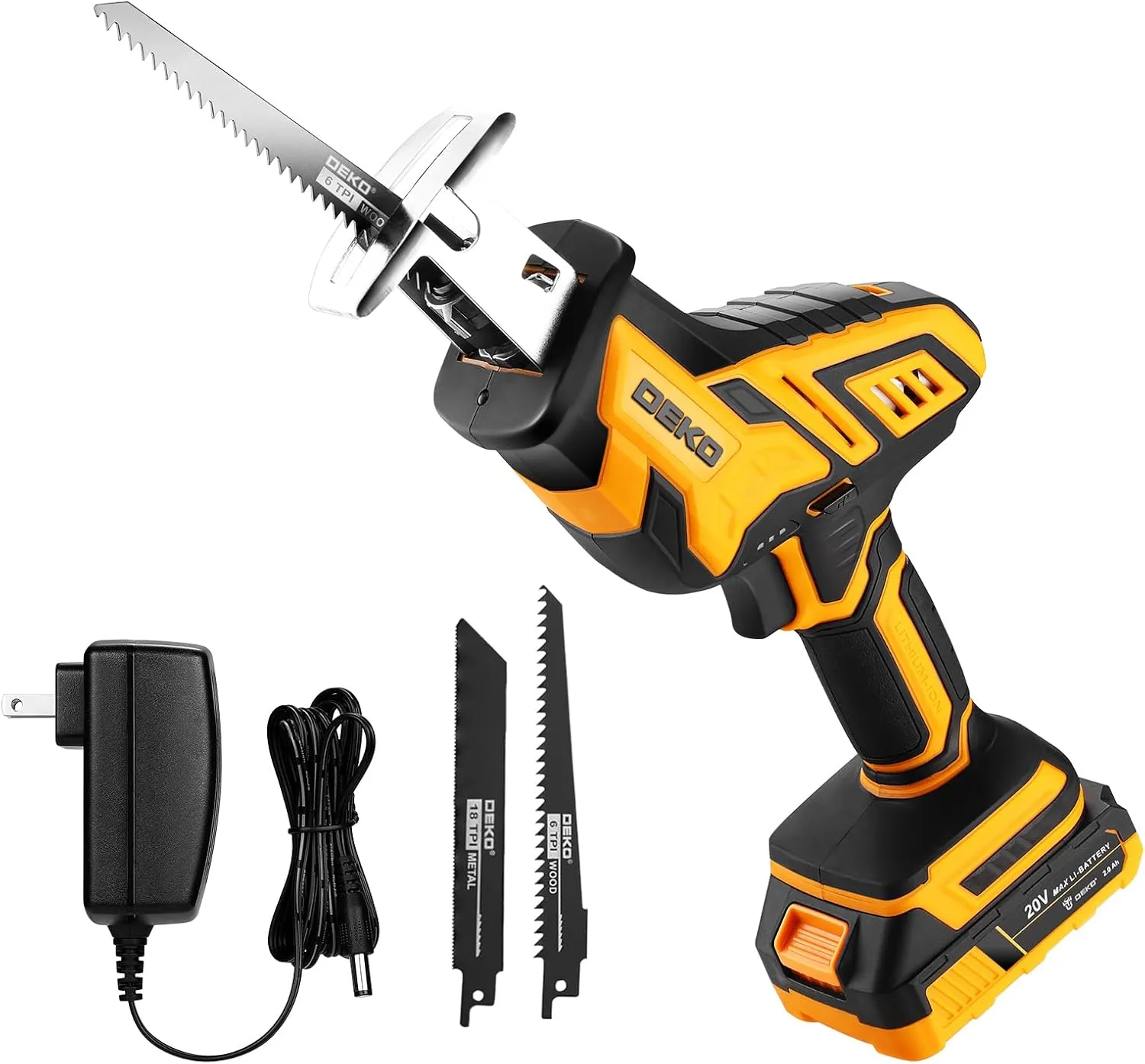 Cordless Reciprocating Saw: DEKOPRO 20Volt Battery Powered Mini Reciprocating Saw, Compact Electric Metal Blades Tool, Power Hand Saws for Wood work, Cut