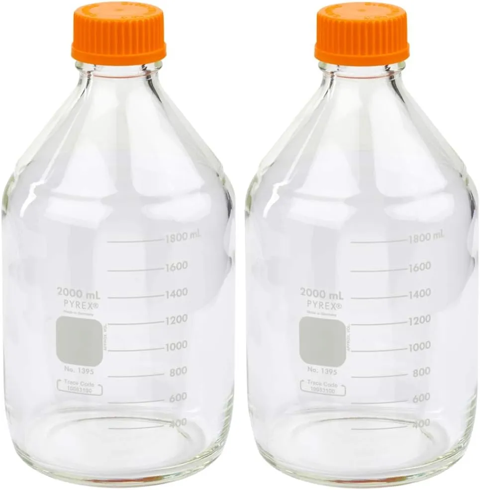 Corning PYREX #1395-2L, 2000ml Round Media Storage Bottle, with GL45 Screw Cap (Pack of 2)