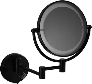 Cosmetic Vanity Mirror Black 8-inch LED Makeup Mirror USB Charging with Light Telescopic Mirror 3X Magnification Wall