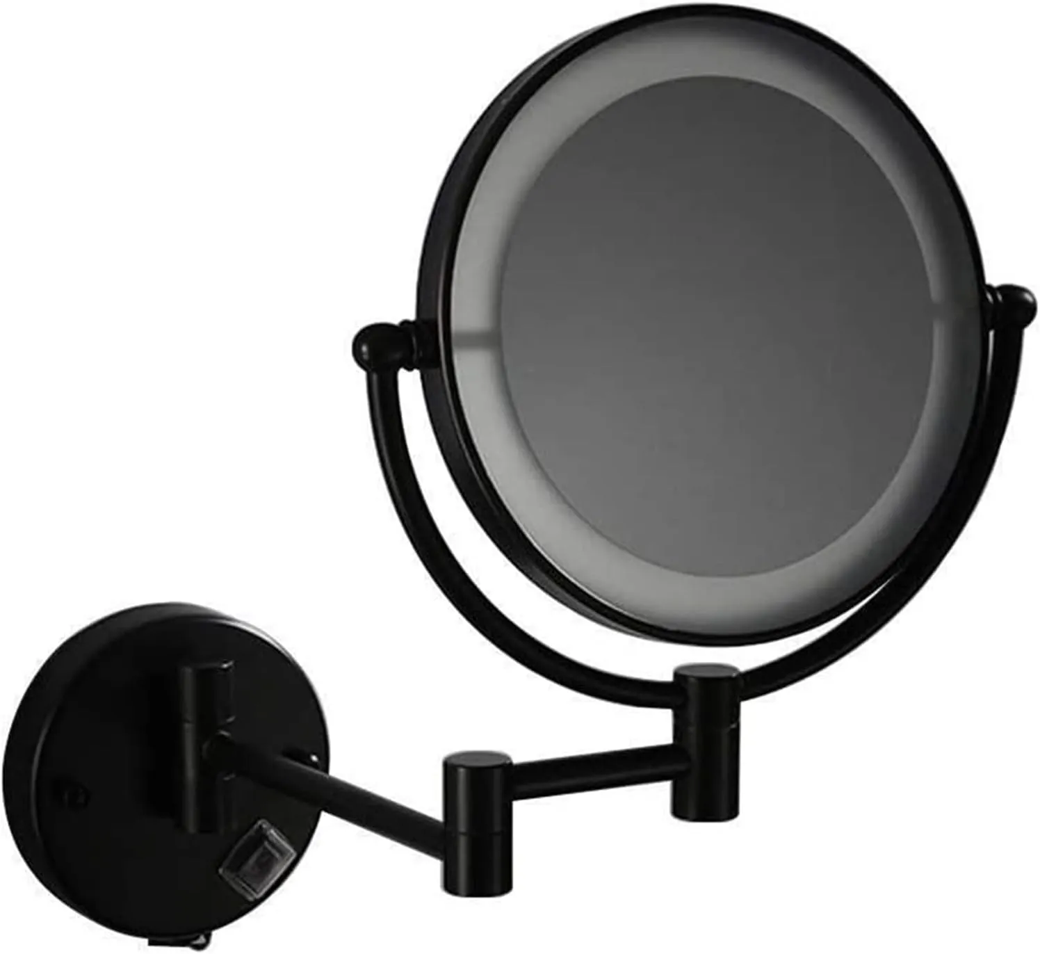 Cosmetic Vanity Mirror Black 8-inch LED Makeup Mirror USB Charging with Light Telescopic Mirror 3X Magnification Wall