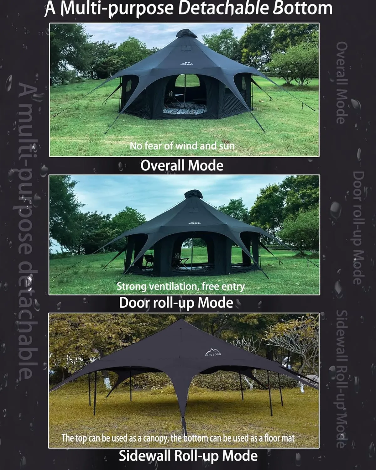 Cotton Canvas Tent Bell - Yurts Breathable and Windproof,Glamping for 6/8/10Person Family Camping