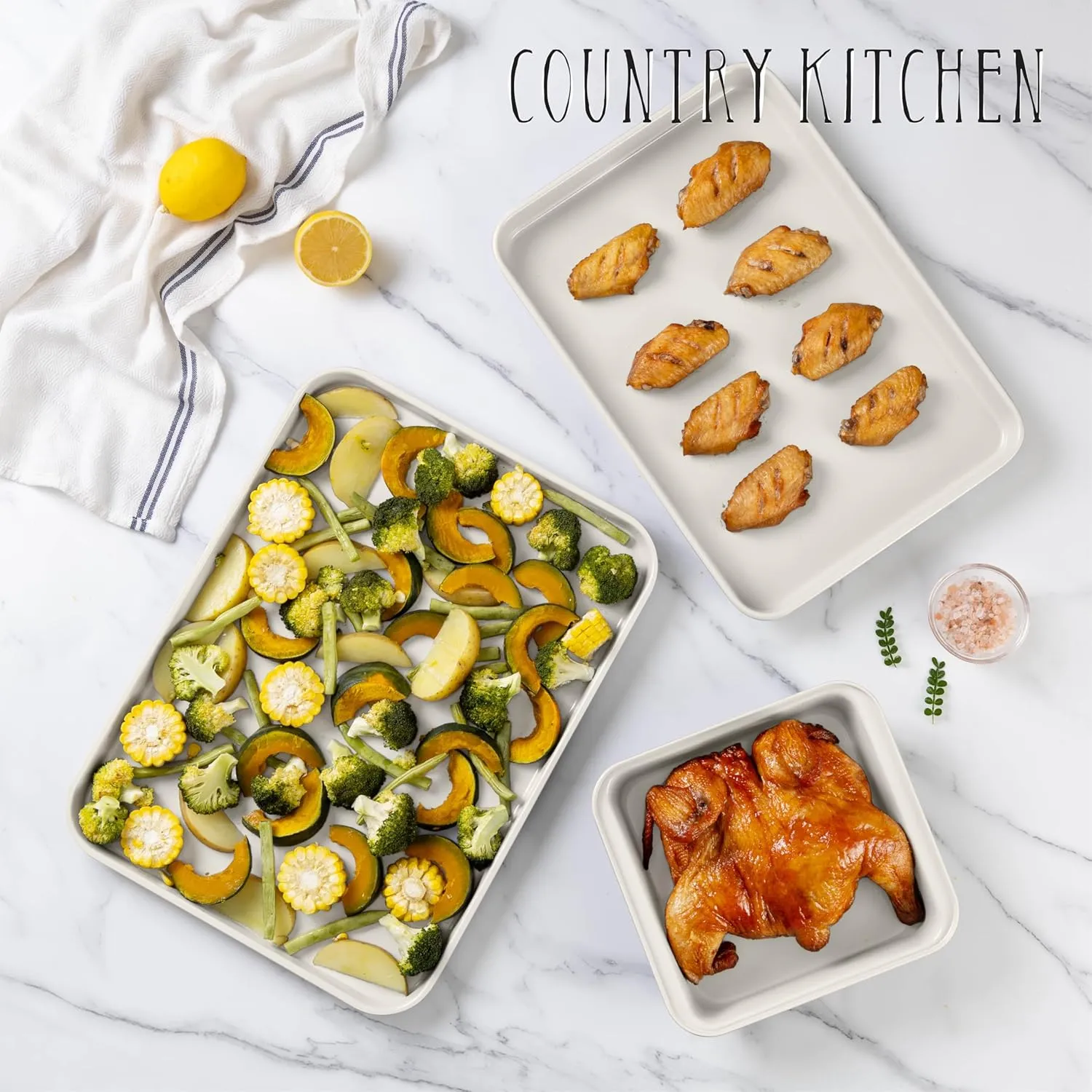 Country Kitchen Nonstick Stackable Bakeware Set - Durable, Easy Release Baking Set, Cream, 13 Pcs