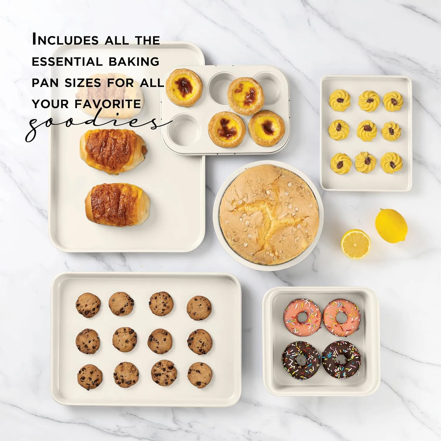 Country Kitchen Nonstick Stackable Bakeware Set - Durable, Easy Release Baking Set, Cream, 13 Pcs