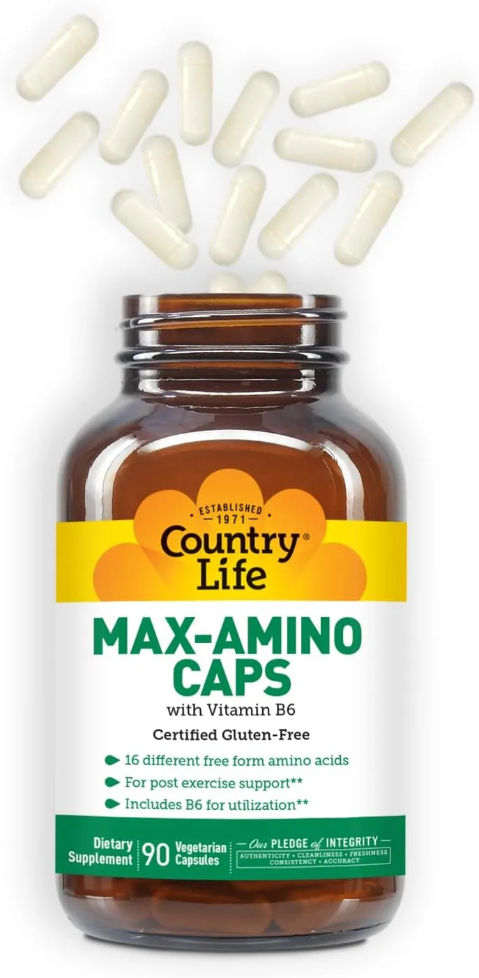 Country Life Maxi-Amino with 16 Free Form Amino Acids, 90 Vegetarian Capsules, Certified Gluten Free, Certified Vegetarian