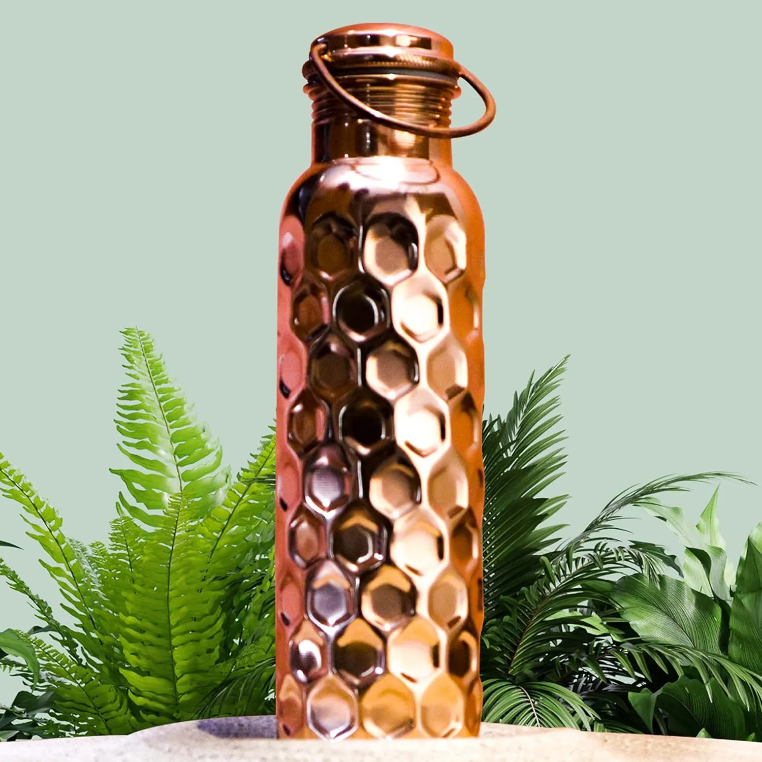 Craft Trade Hammered Pure Copper Bottle with Lid and Carry Bag for Drinking Water BPA Free Leak Proof Boosts Immunity, Supports Digestive & Liver Health, Ayurveda Inspired 34oz - 1 Litre Natural