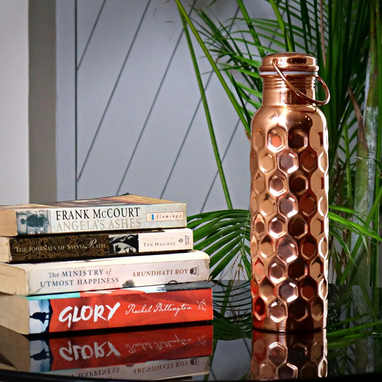 Craft Trade Hammered Pure Copper Bottle with Lid and Carry Bag for Drinking Water BPA Free Leak Proof Boosts Immunity, Supports Digestive & Liver Health, Ayurveda Inspired 34oz - 1 Litre Natural