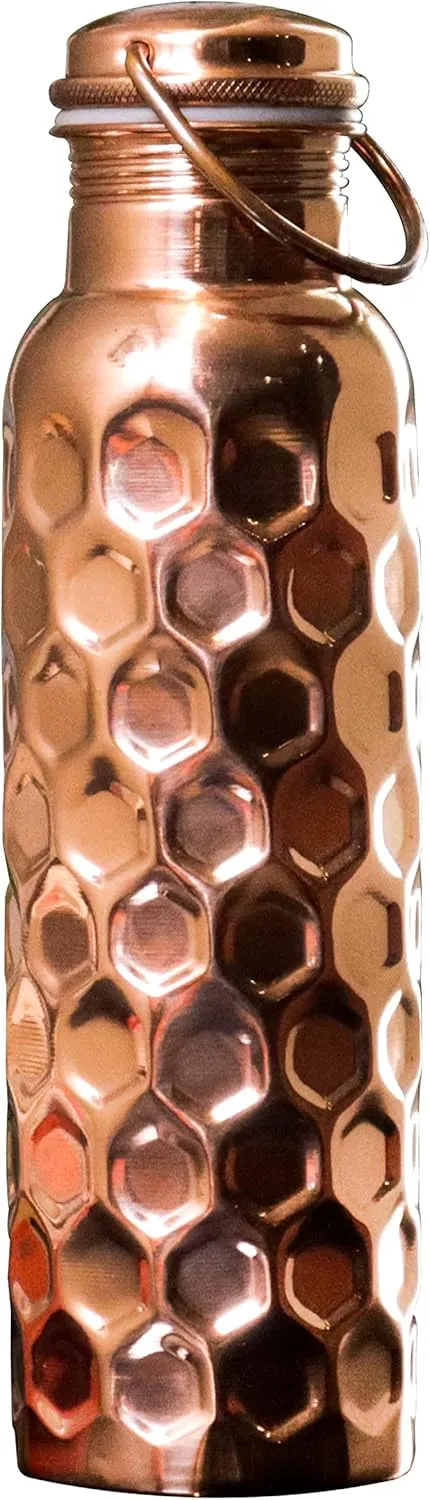 Craft Trade Hammered Pure Copper Bottle with Lid and Carry Bag for Drinking Water BPA Free Leak Proof Boosts Immunity, Supports Digestive & Liver Health, Ayurveda Inspired 34oz - 1 Litre Natural