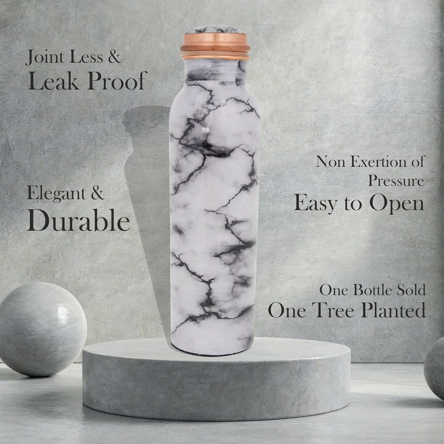 Craft Trade Printed Pure Copper Bottle with Lid and Carry Bag for Drinking Water BPA Free Leak Proof Boosts Immunity, Supports Digestive & Ayurveda Inspired 34oz - 1 Litre White