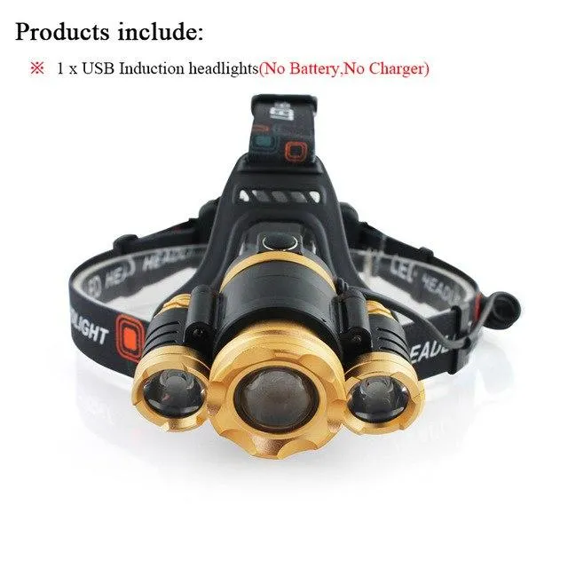 CREE 3*T6 Super Bright LED Headlamp Motion Sensor Waterproof Charging USB Lantern Headlamp 18650 Battery Fishing Camping torch