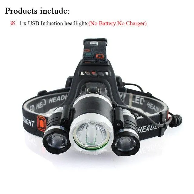 CREE 3*T6 Super Bright LED Headlamp Motion Sensor Waterproof Charging USB Lantern Headlamp 18650 Battery Fishing Camping torch