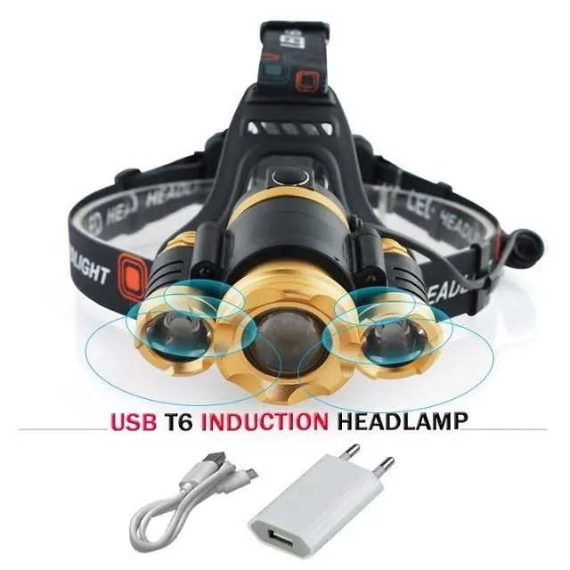 CREE 3*T6 Super Bright LED Headlamp Motion Sensor Waterproof Charging USB Lantern Headlamp 18650 Battery Fishing Camping torch