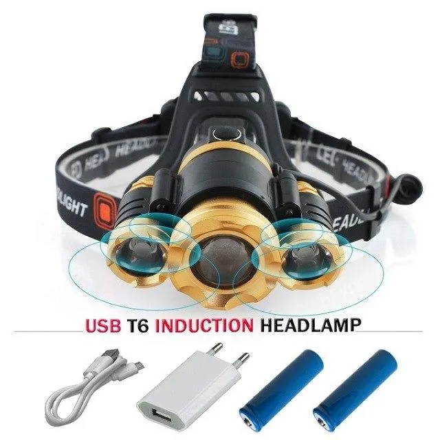 cree xml 3*T6 LED Headlamp Motion Sensor headlight Waterproof USB Lantern Headlamp 18650 Battery Fishing Camping torch hunting