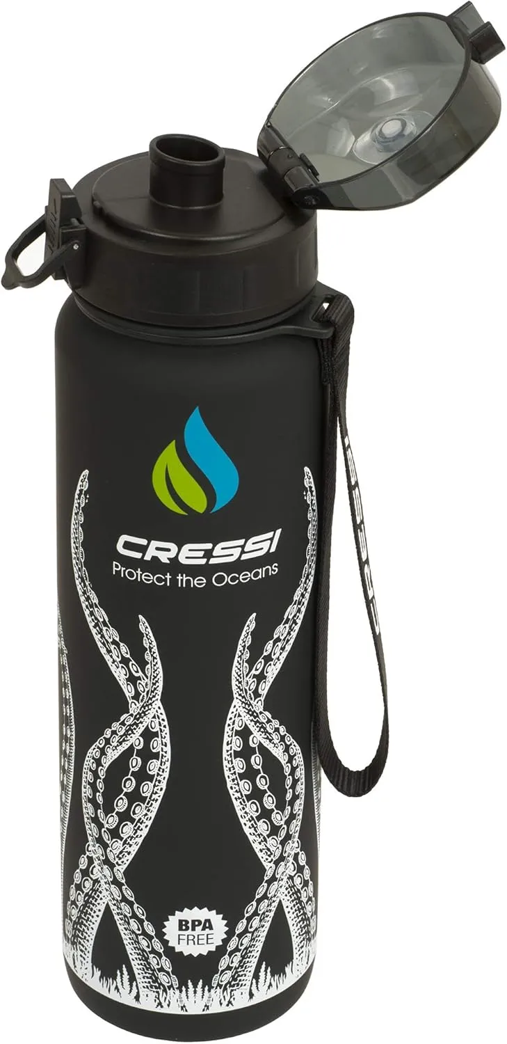 Cressi H2O Frosted Drinking Flask - One Click Opening, Lanyard for Easy Carrying, Filter for Ice and Fruit - 600 ml / 1000 ml - BPA Free - Designed in Italy