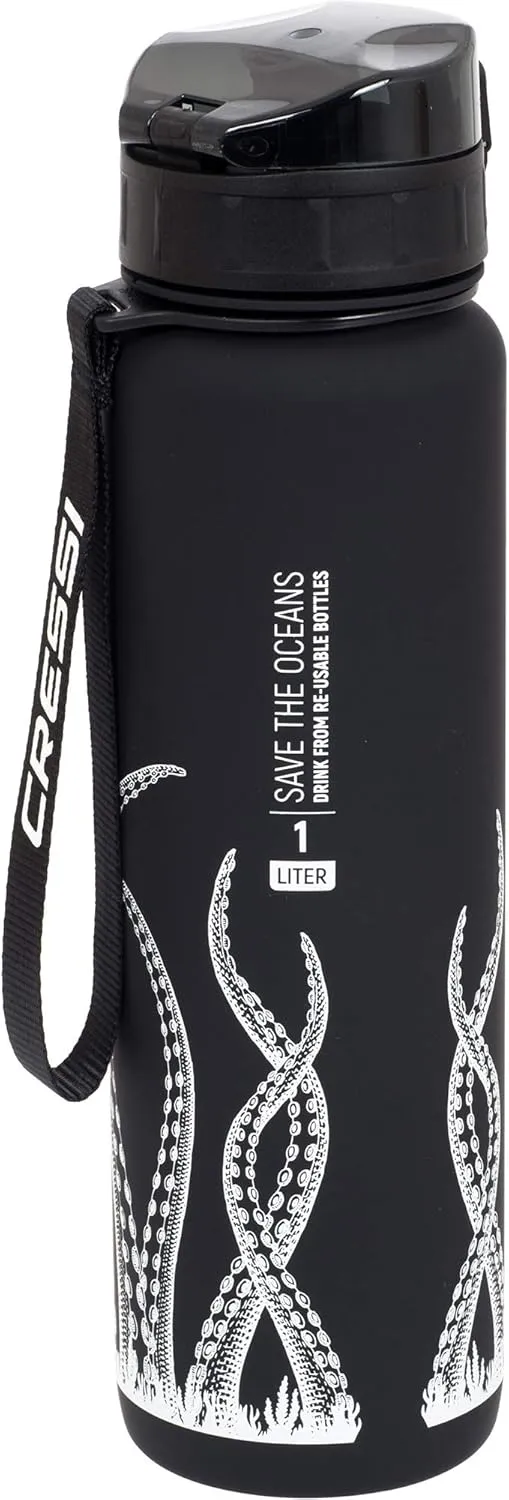 Cressi H2O Frosted Drinking Flask - One Click Opening, Lanyard for Easy Carrying, Filter for Ice and Fruit - 600 ml / 1000 ml - BPA Free - Designed in Italy