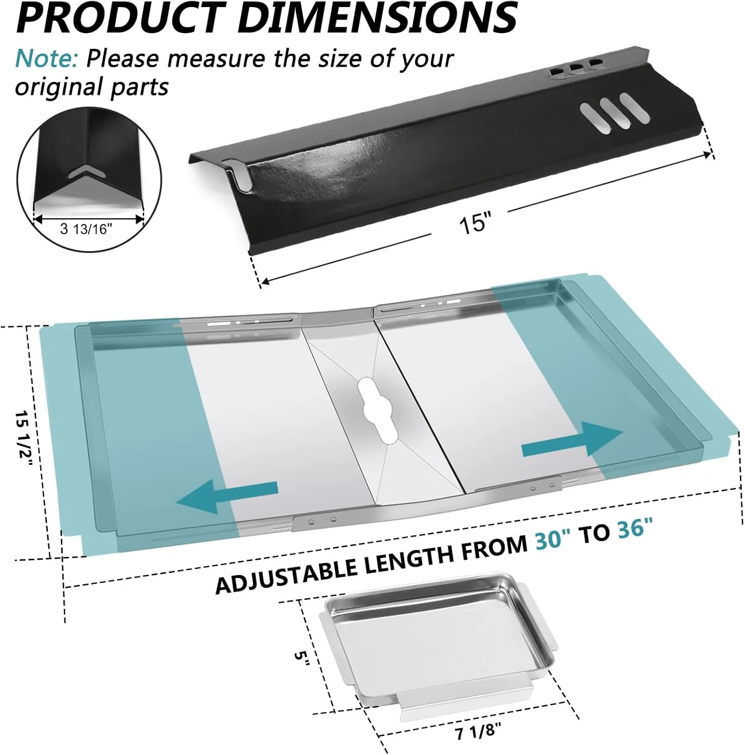 Criditpid DGB610SSP Replacement Parts, Grill Grease Tray for Dyna Glo DGB610SSP. Adjustable 30''-36'' Grill Drip Pan with Catch Pan, Heat Plates Shield for Dyna Glo Grill Replacement Parts 6 Burner