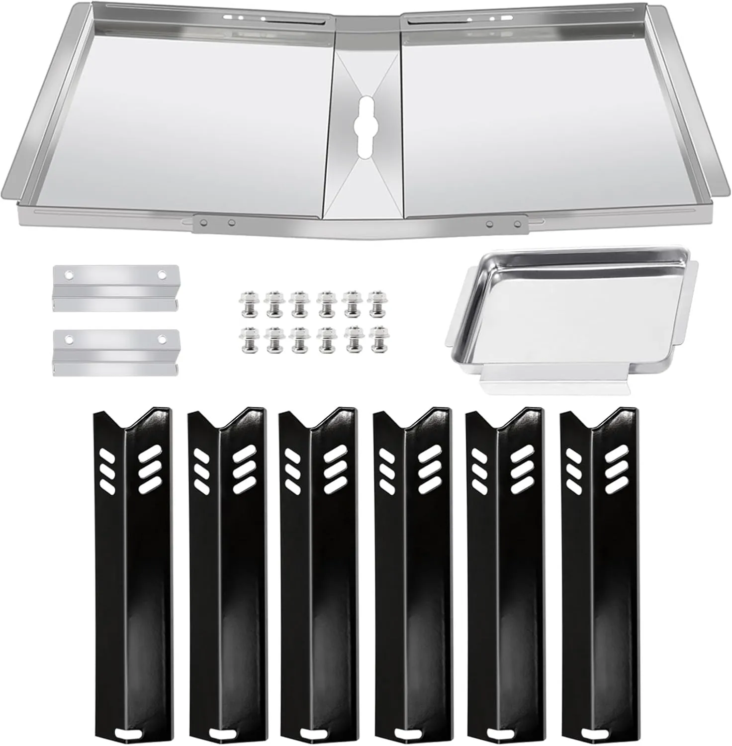 Criditpid DGB610SSP Replacement Parts, Grill Grease Tray for Dyna Glo DGB610SSP. Adjustable 30''-36'' Grill Drip Pan with Catch Pan, Heat Plates Shield for Dyna Glo Grill Replacement Parts 6 Burner