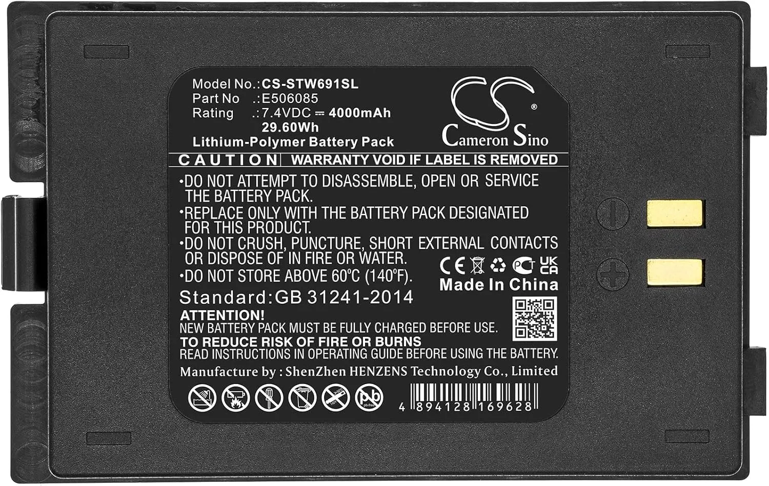 CS BATTERY Replacement for Satlink WS-6916,fits E506085,4000mAh/Li-Polymer
