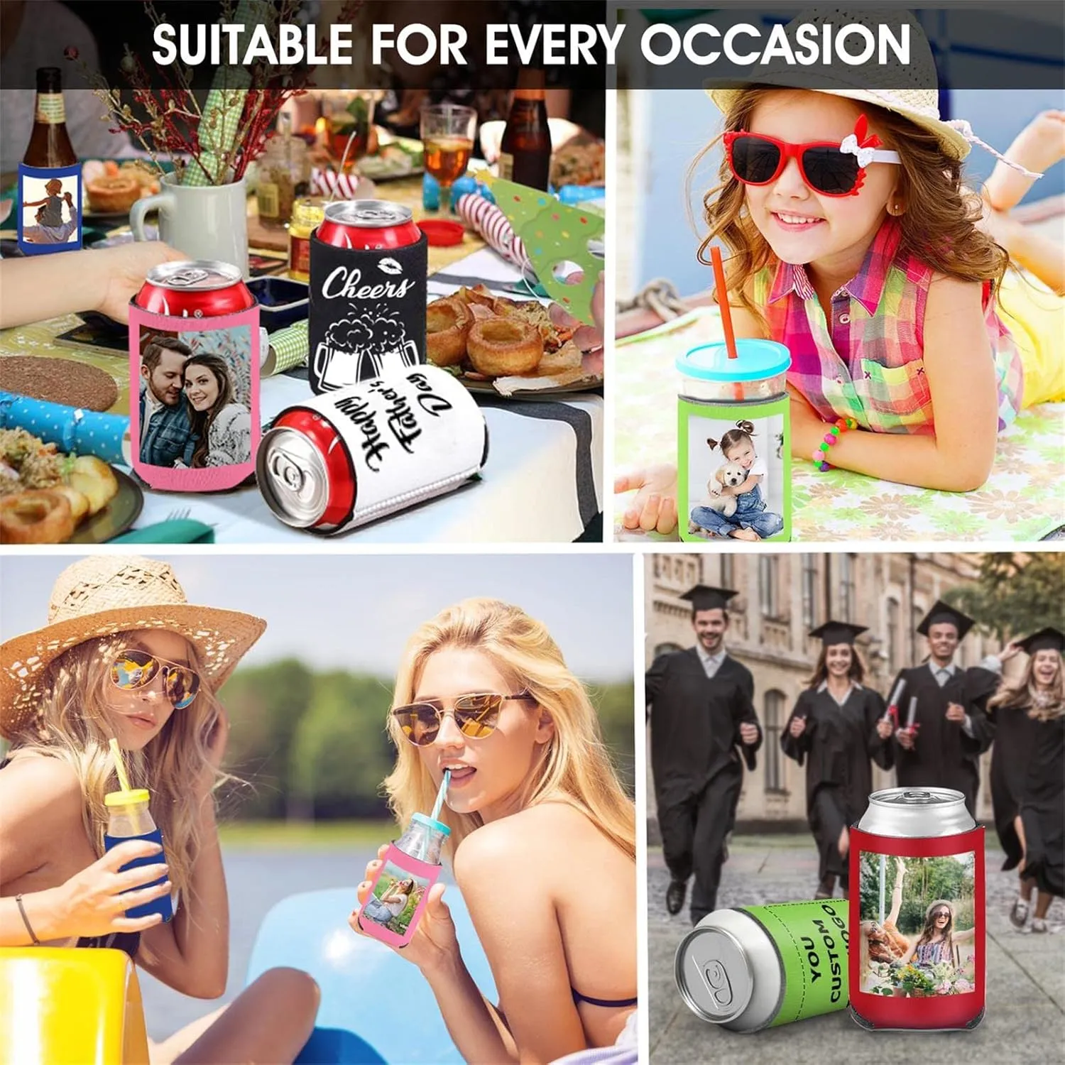 Custom Can Sleeve Beer Coolers 30pcs Bulk Personalized Can Cooler With Photo Logo Customized Insulated Beverage Bottle Holder for Party Weddings Fishing Picnics