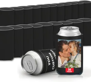Custom Can Sleeve Beer Coolers 30pcs Bulk Personalized Can Cooler with Photo Logo Customized Insulated Beverage Bottle Holder for Party Weddings Fishing Picnics