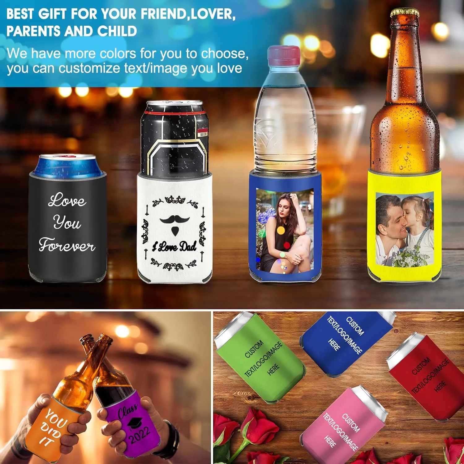 Custom Can Sleeve Beer Coolers 30pcs Bulk Personalized Can Cooler With Photo Logo Customized Insulated Beverage Bottle Holder for Party Weddings Fishing Picnics