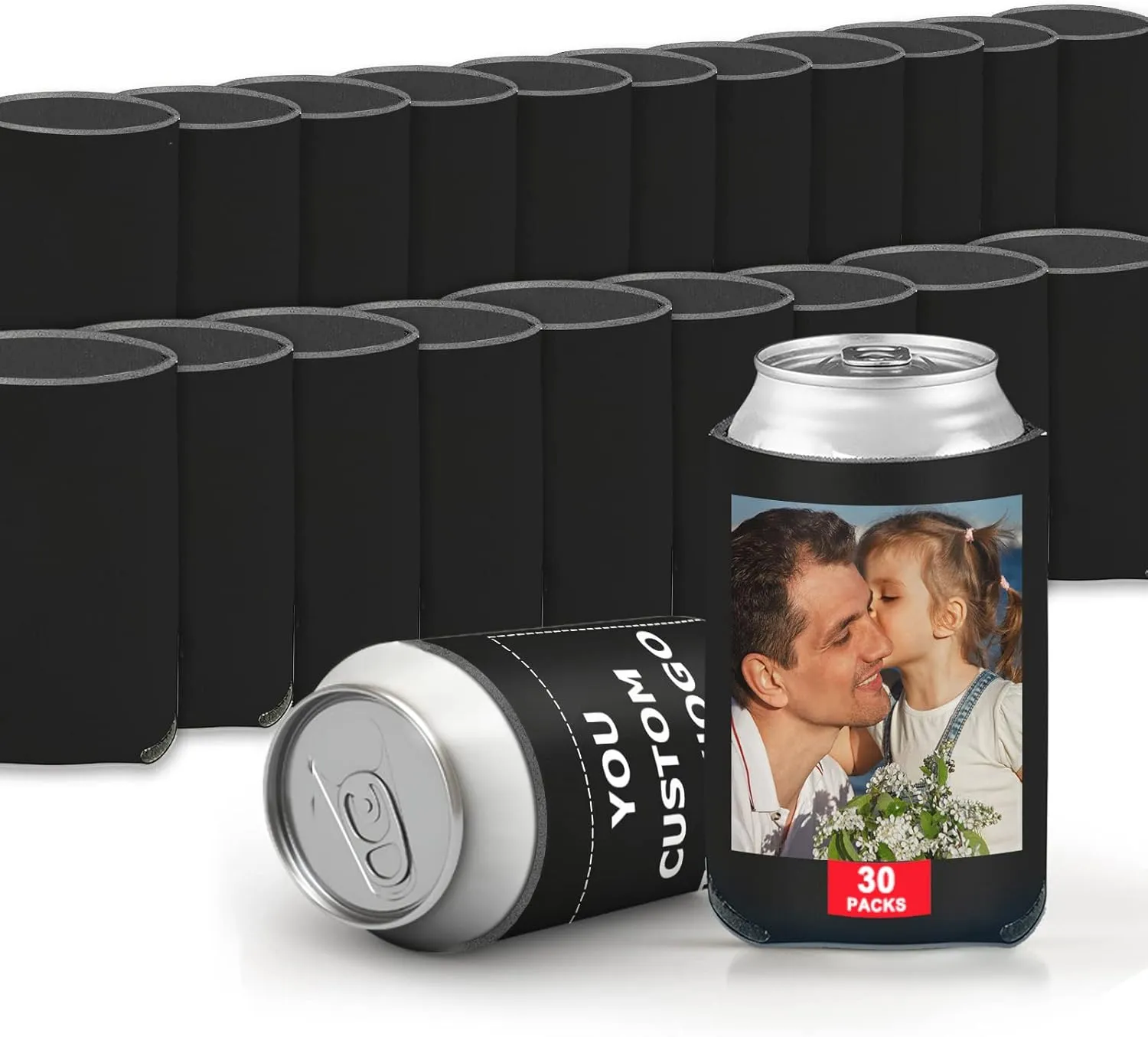 Custom Can Sleeve Beer Coolers 30pcs Bulk Personalized Can Cooler with Photo Logo Customized Insulated Beverage Bottle Holder for Party Weddings Fishing Picnics