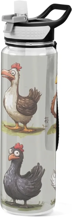 Cute Chicken Water Bottle BPA Free 32 oz Tritan Plastic Sports Water Bottle with Straw lid Leakproof Wide Mouth Cup for Fitness, Gym & Outdoor
