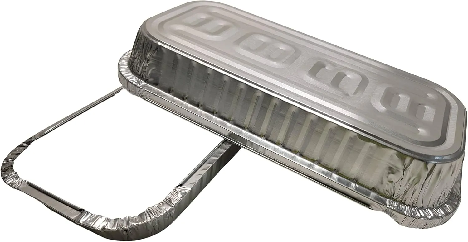 D&W Fine Pack Disposable Aluminum Foil 3 lb. Oblong Food Storage Pans with Board Lids - 48 Ounces - Perfect for Baking, Preparing Food (Pack of 100)
