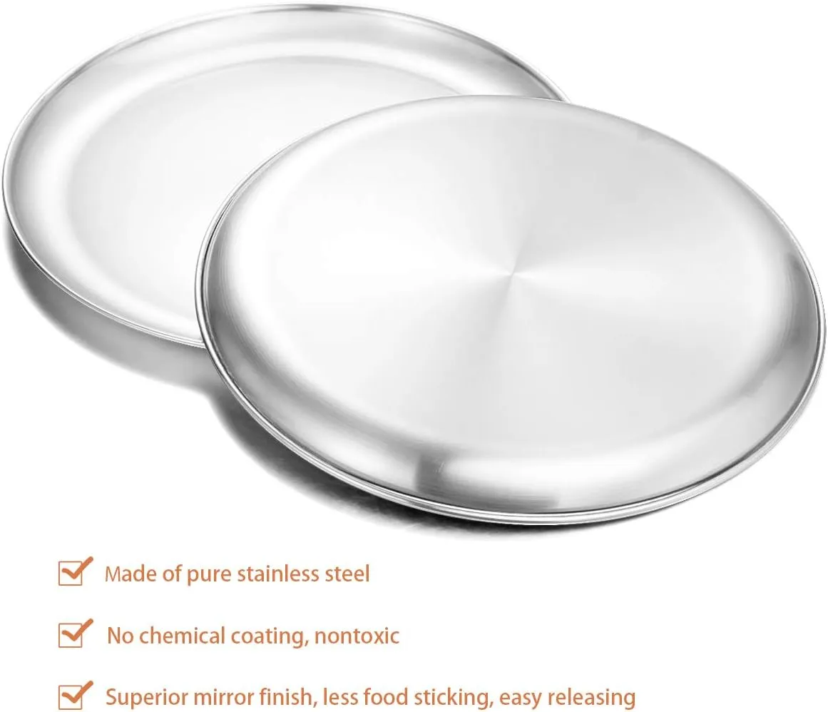 Deedro Stainless Steel Pizza Pan 13½ inch Round Pizza Tray Pizza Baking Sheet, Healthy Pizza Baking Pan Pizza Serving Tray Crisper Pan, Dishwasher Safe, 4 Pack