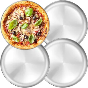 Deedro Stainless Steel Pizza Pan 13½ inch Round Pizza Tray Pizza Baking Sheet, Healthy Pizza Baking Pan Pizza Serving Tray Crisper Pan, Dishwasher Safe, 4 Pack