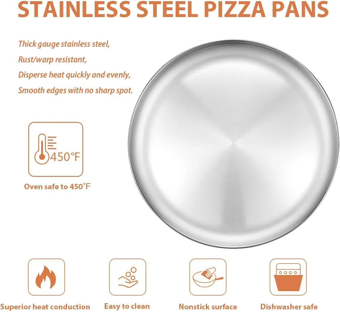 Deedro Stainless Steel Pizza Pan 13½ inch Round Pizza Tray Pizza Baking Sheet, Healthy Pizza Baking Pan Pizza Serving Tray Crisper Pan, Dishwasher Safe, 4 Pack