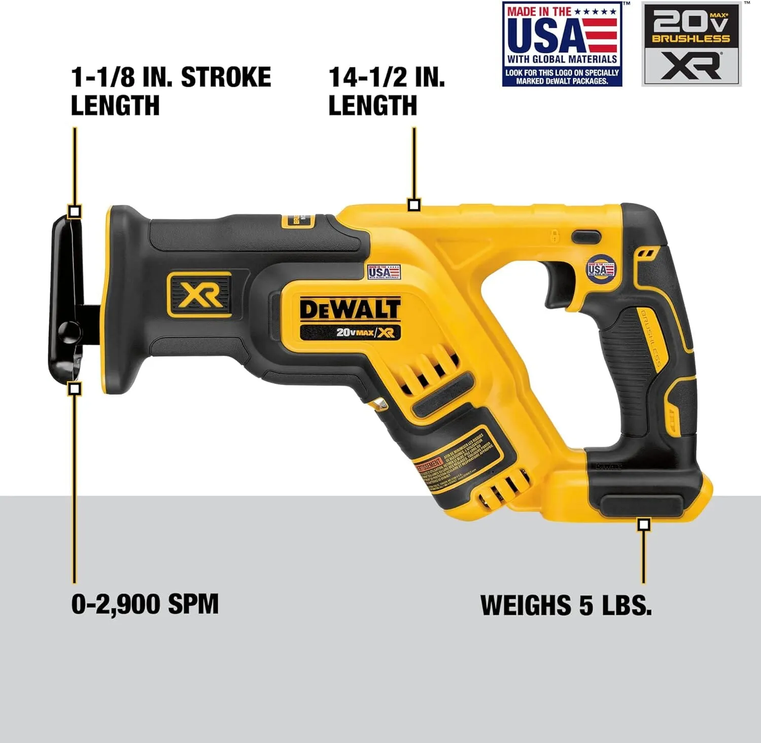 DEWALT 20V MAX* XR Reciprocating Saw, Compact, Tool Only (DCS367B)  (Refurbished)