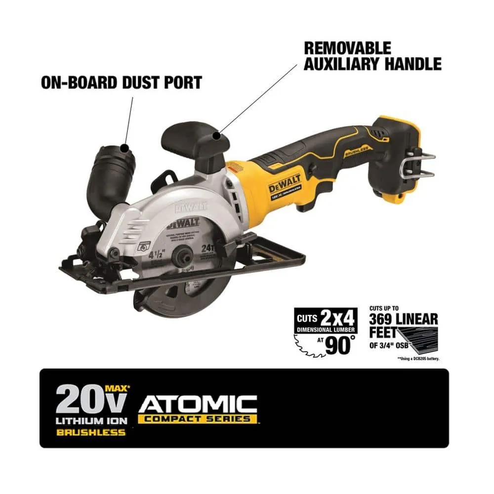 DEWALT ATOMIC 20V MAX Cordless Brushless 4-1/2 in. Circular Saw with 24-Tooth Blade