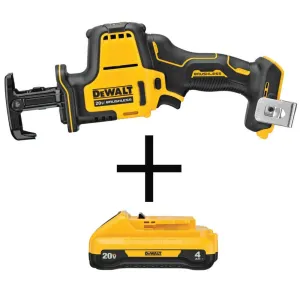 DEWALT ATOMIC 20V MAX Cordless Brushless Compact Reciprocating Saw with 4.0Ah Battery