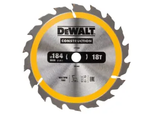 DEWDT1938QZ Portable Construction Circular Saw Blade 184 x 16mm x 18T