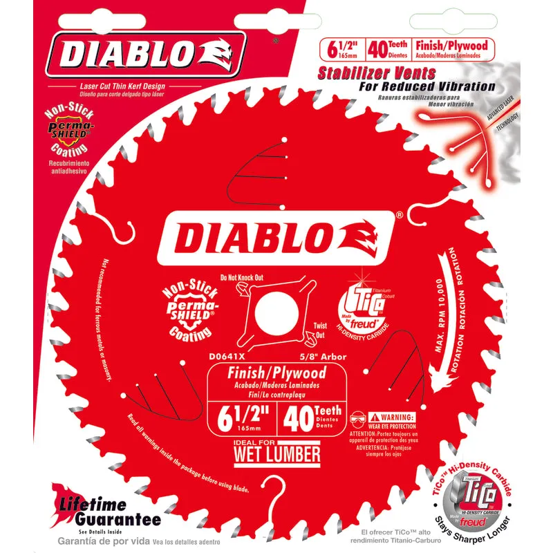 Diablo 6-1/2 in. D X 5/8 in. Carbide Finishing Saw Blade 40 teeth 1 pc