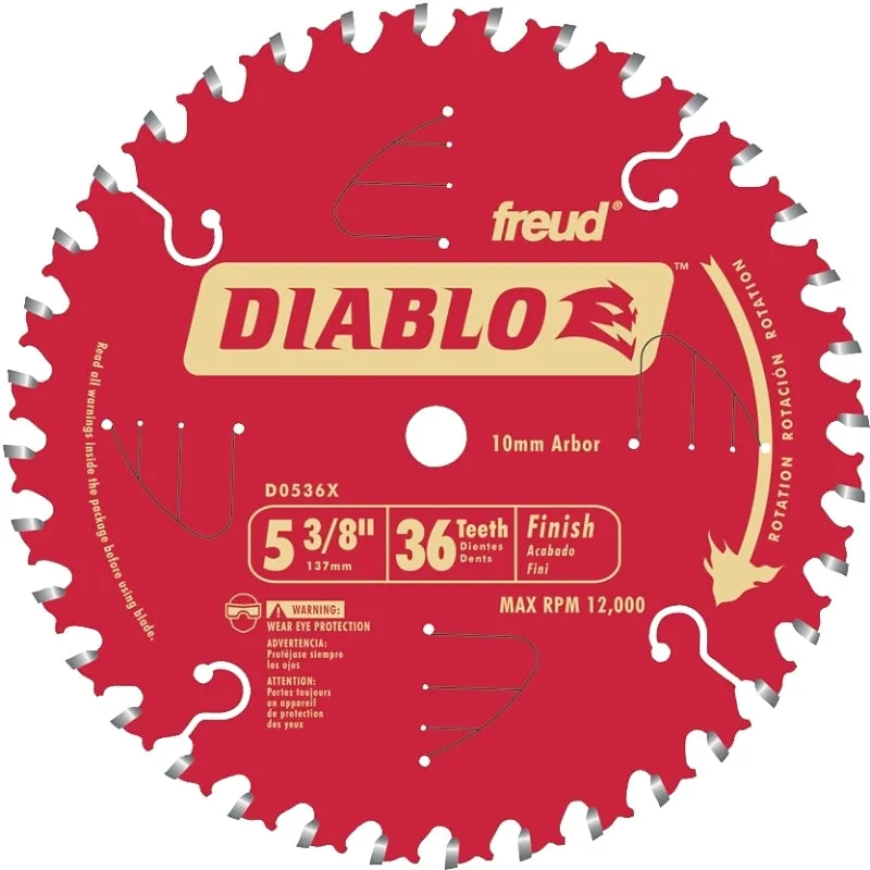 DIABLO Diablo D0536X Circular Saw Blade, 5-3/8 in Dia, 0.393 in Arbor, 36-Teeth, Carbide Cutting Edge