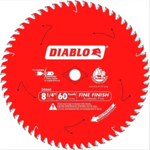 Diablo Fine Finish Saw Blade with Tico Hi-Density Carbide and Perma-Shield - Ideal for Wood, Plywood and Melamine - 8-1/4" Diameter, 60 ATB Teeth - D0860X