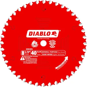 Diablo General Purpose Saw Blade for Wood - 8-1/2" Diameter, 40 ATB Teeth, 5/8" Arbor, .094" Kerf, 15° Hook Angle, .063" Plate, 9000 Max RPM - D0840S