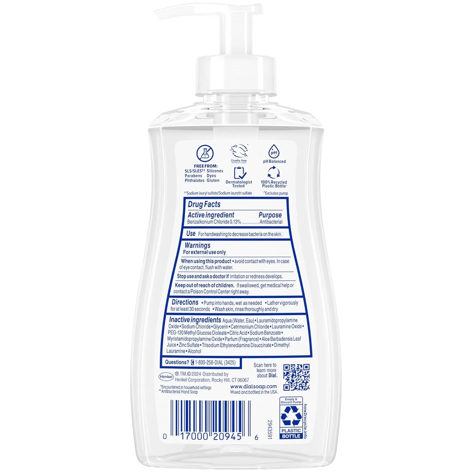 Dial Antibacterial Liquid Hand Soap, Aloe, 11 fl oz (Pack of 12)