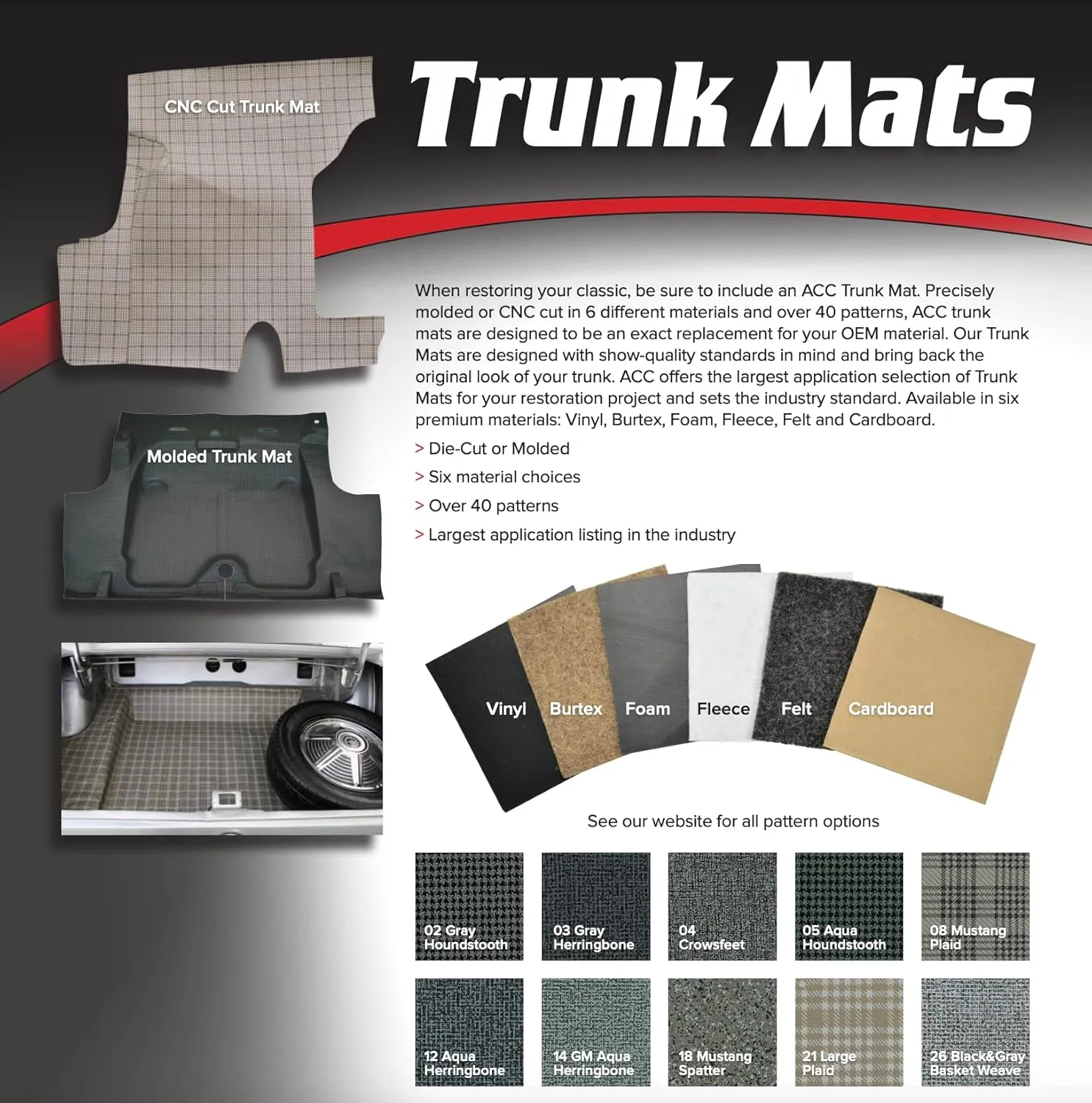 Die Cut Vinyl Complete Trunk Mat - fits 1968-1969 Plymouth Belvedere Coupe (Gray Plaid)