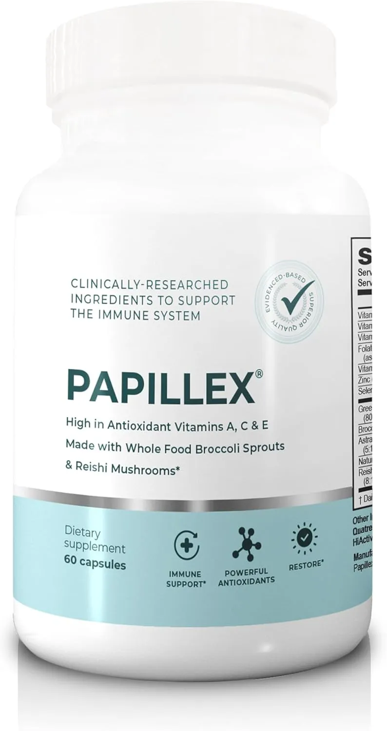 Dietary Supplement Tablets by Papillex - All Natural Immune Support - Immunity Defense - Best Immune System Booster - Organic 60 Capsules Bottle (Single Bottle)