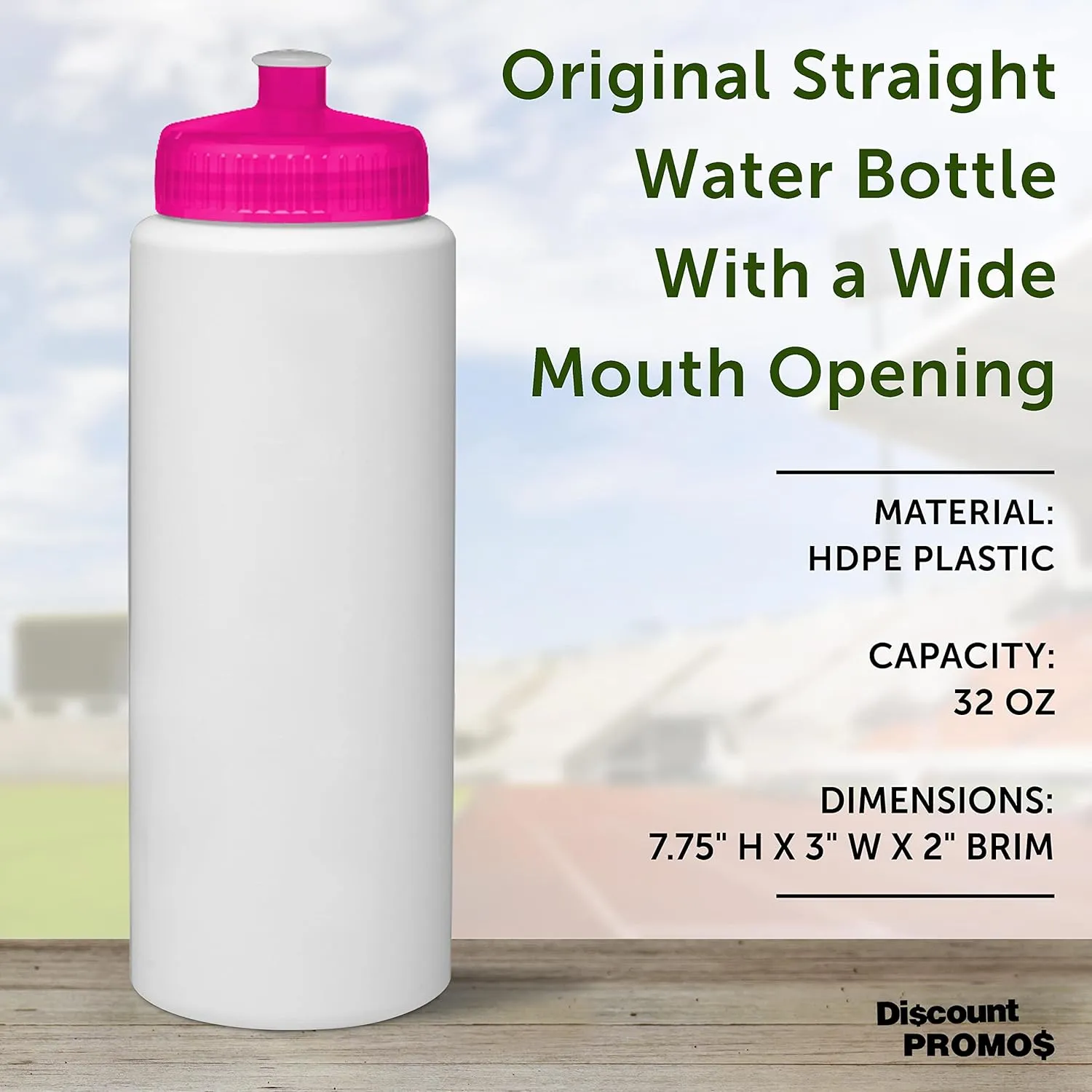 DISCOUNT PROMOS HDPE Plastic Leak-Free Bottles 32 oz. Set of 10, Bulk Pack - BPA Free, Great for Gym, Camping, Backpacking, School - Neon Pink