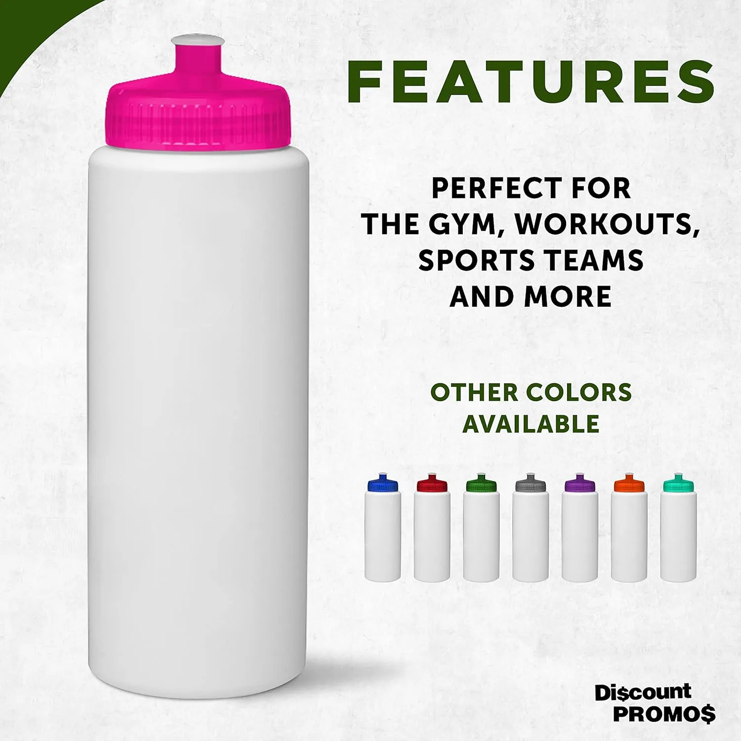 DISCOUNT PROMOS HDPE Plastic Leak-Free Bottles 32 oz. Set of 10, Bulk Pack - BPA Free, Great for Gym, Camping, Backpacking, School - Neon Pink