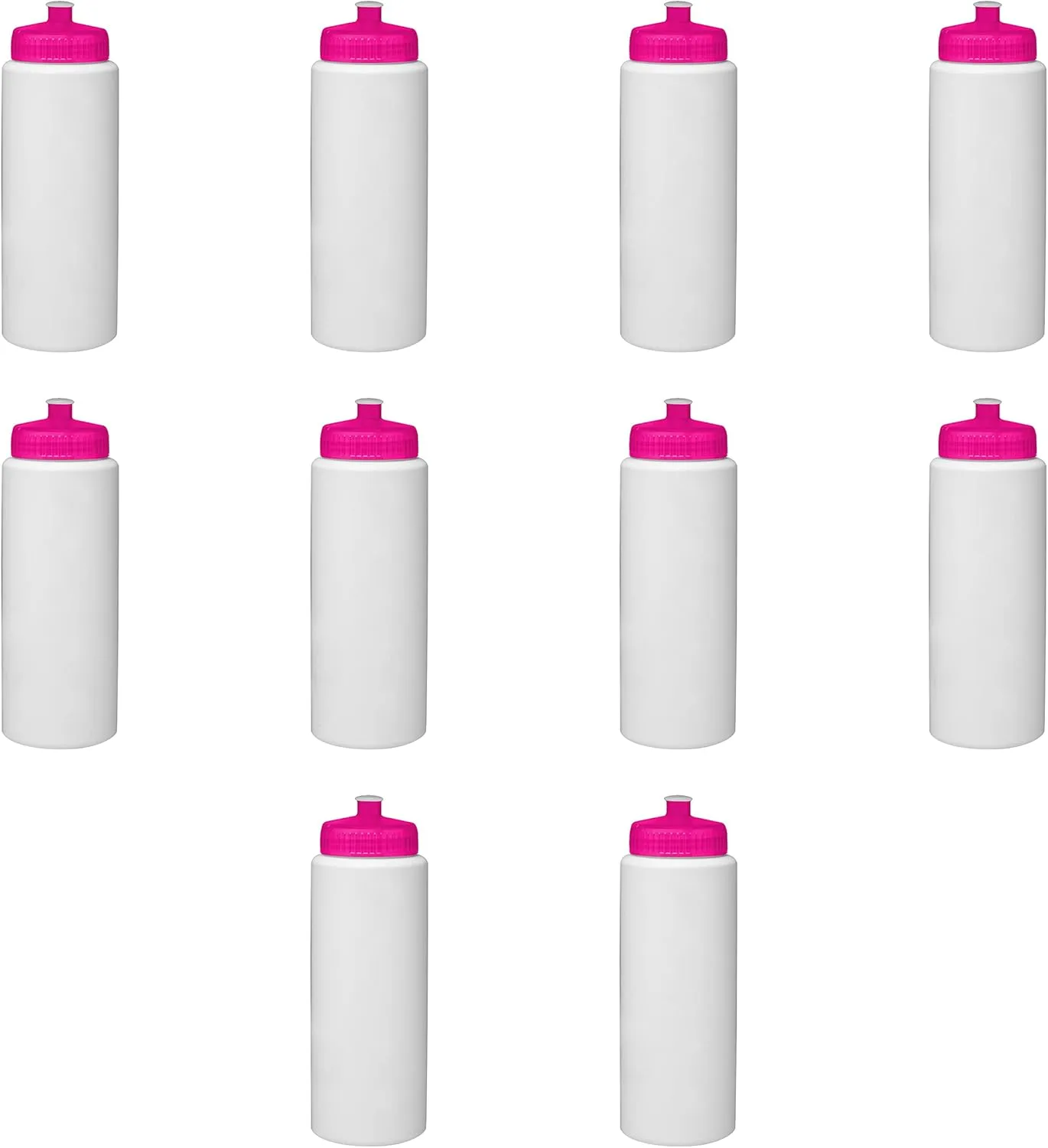 DISCOUNT PROMOS HDPE Plastic Leak-Free Bottles 32 oz. Set of 10, Bulk Pack - BPA Free, Great for Gym, Camping, Backpacking, School - Neon Pink