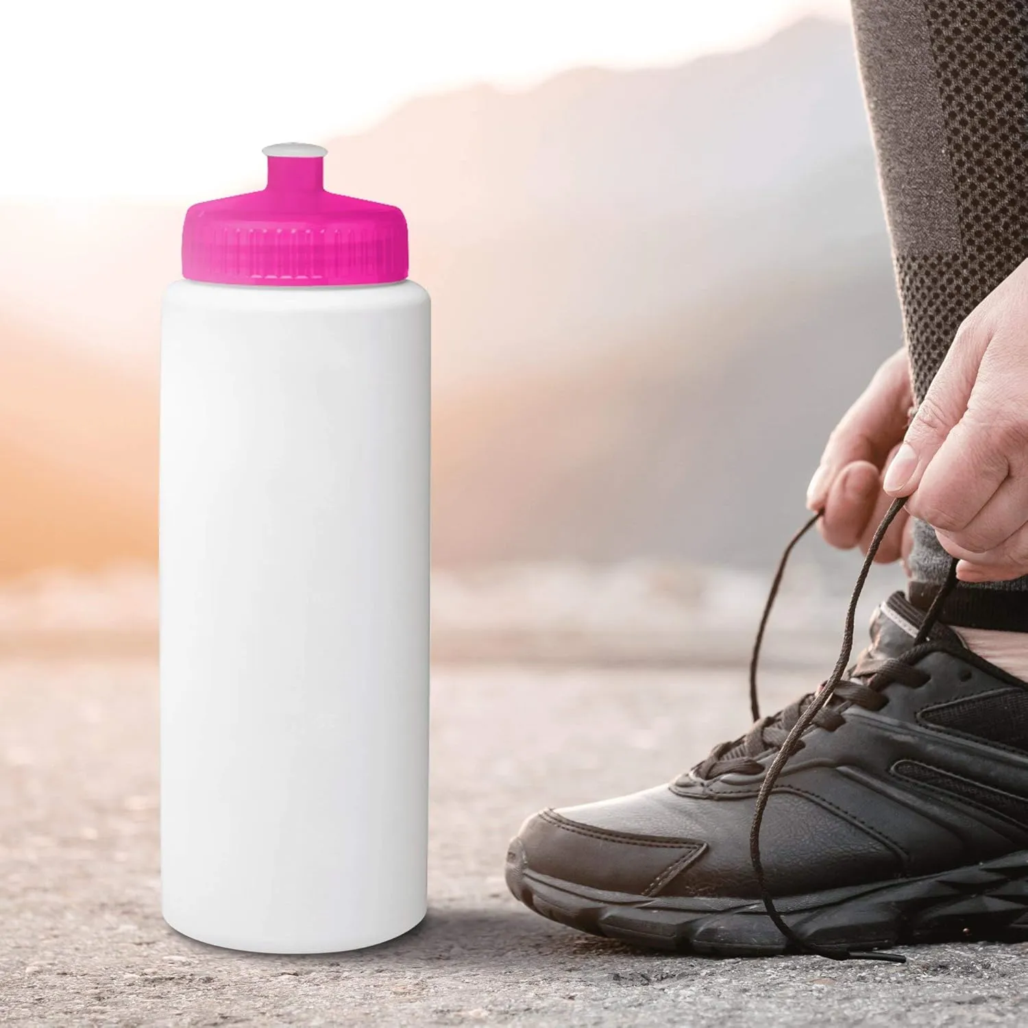 DISCOUNT PROMOS HDPE Plastic Leak-Free Bottles 32 oz. Set of 10, Bulk Pack - BPA Free, Great for Gym, Camping, Backpacking, School - Neon Pink